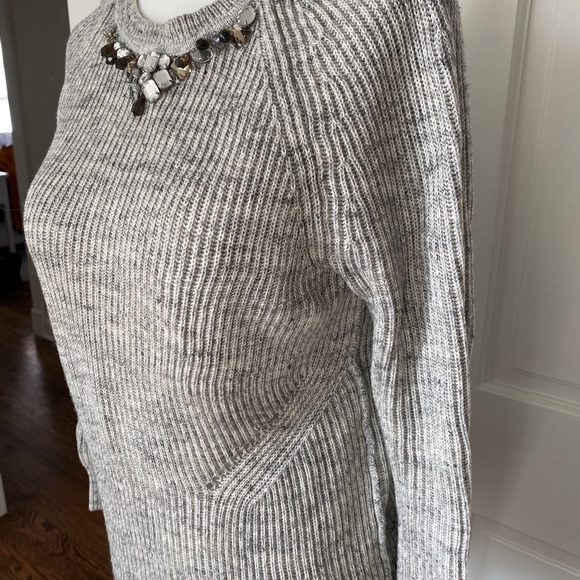 LOFT Gray Gemstone Beaded Neckline Sweater - Picture 2 of 4